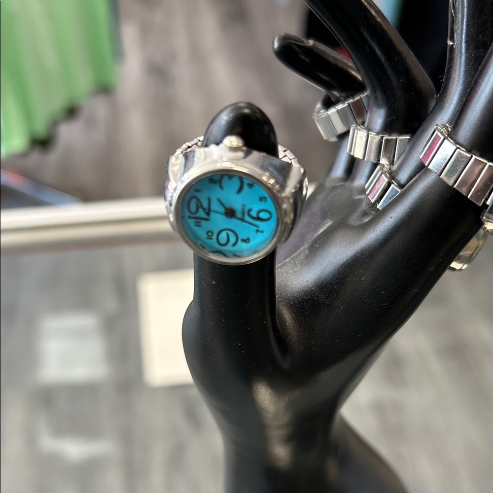 Silver and Blue Watch Ring